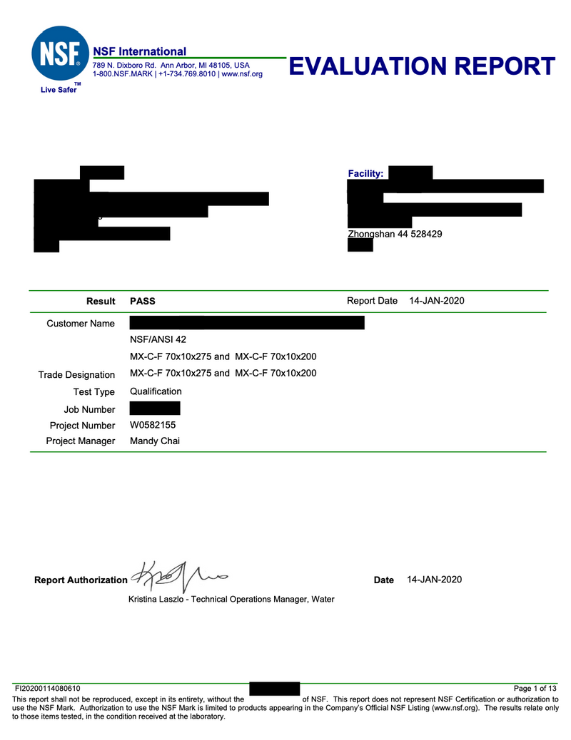 Relatório de teste NSF
