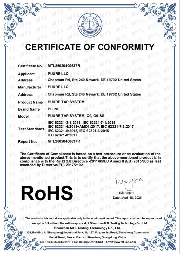 Certificado de conformidade REACH